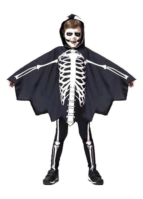 Fantasias Carol Fsp - Fantasia de Halloween Esqueleto Voador Infantil com Capuz Preto