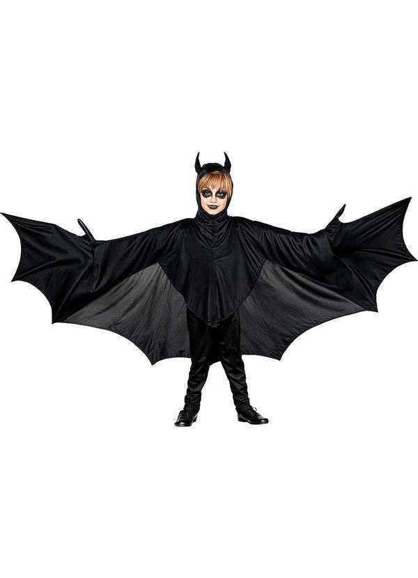 Fantasias Carol Fg - Fantasia Morcego Halloween Menino Luxo Asas Grande 150 cm Preto