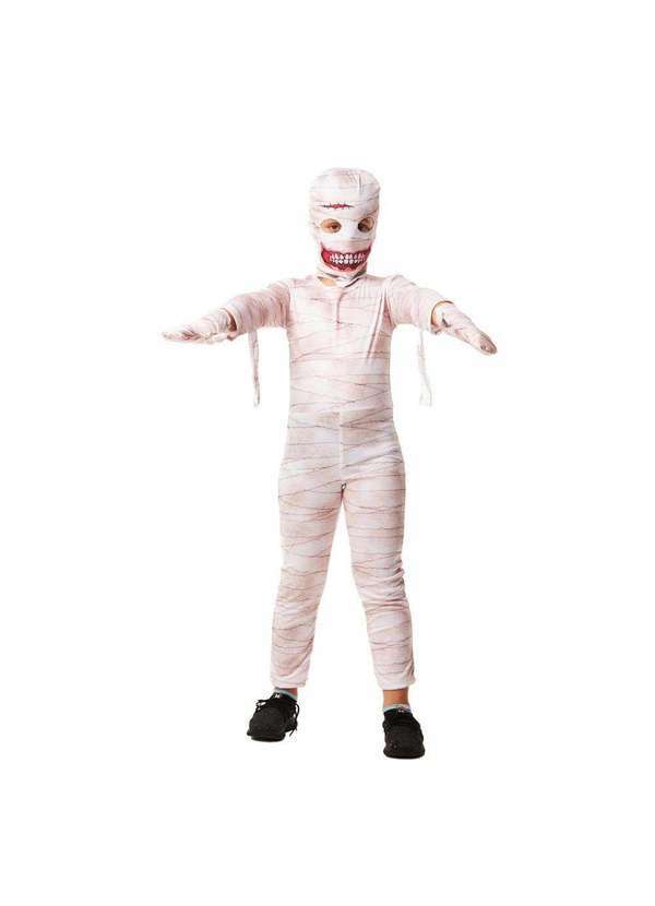 Fantasias Carol Fsp - Fantasia Mumia Halloween Infantil Longa com Mascara e Luva Branco