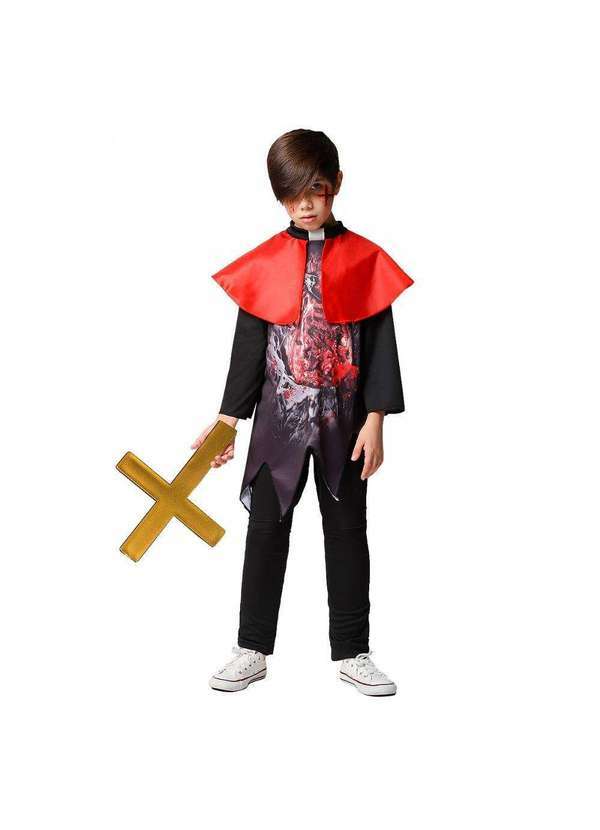 Fantasias Carol Fsp - Fantasia Padre Jason Zumbi Infantil de Halloween Preto