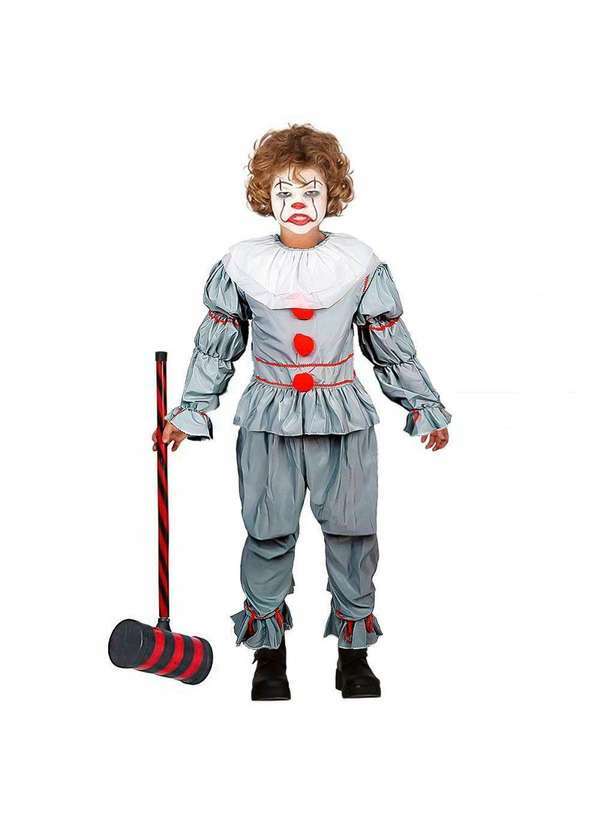Fantasias Carol cm - Fantasia Palhaço It a Coisa Infantil de Luxo Halloween Cinza