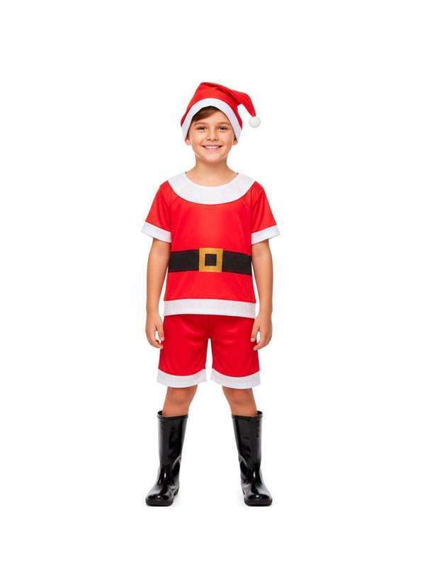 Fantasias Carol Aj - Fantasia Papai Noel Menino Aveludada Curta Natal Festa Vermelho