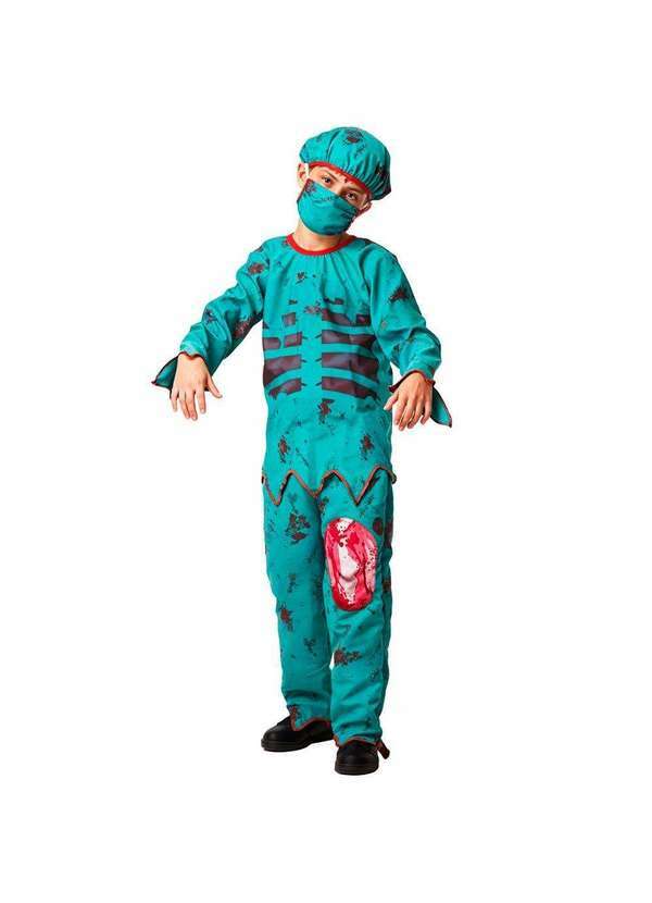 Fantasias Carol Fsp - Fantasia Zumbi Infantil Masculina Roupa Médico de Halloween Azul