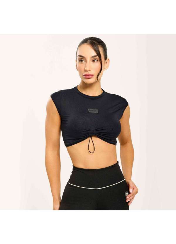 Donna Carioca - Cropped Manga Japonesa Preto Poliamida Soft com Bojo Preto