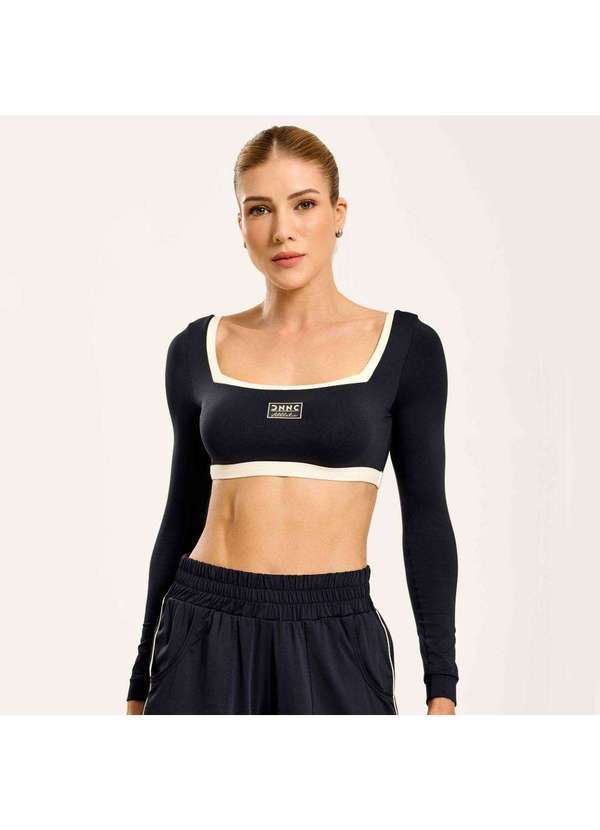 Donna Carioca - Cropped Style Manga Longa Preto Poliamida Soft com Bojo Preto