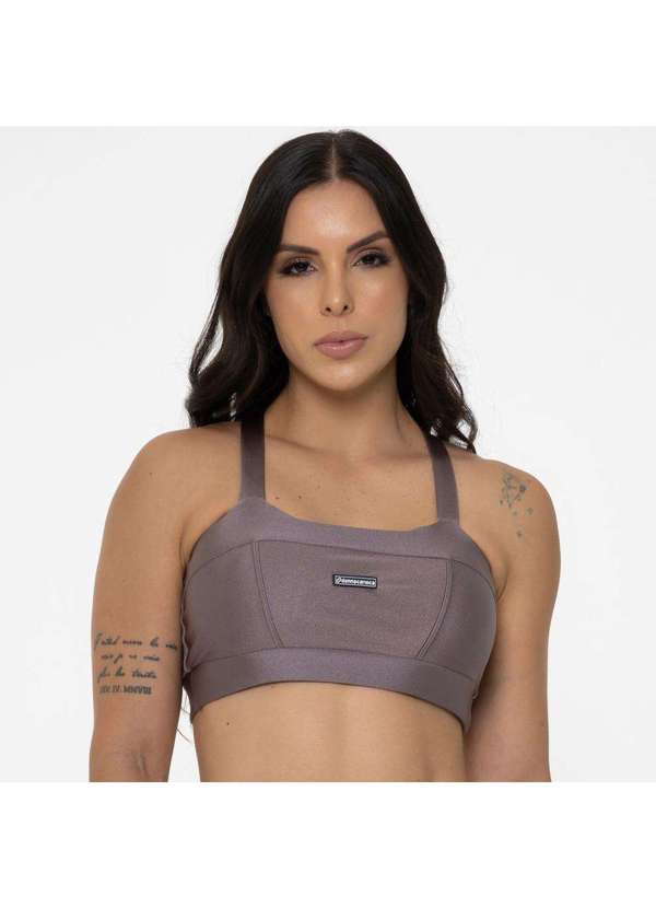 Donna Carioca - Top Faixa com Recortes Cáqui Alquimia Platinado com Bojo Cinza