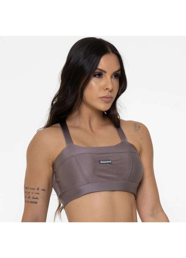 Donna Carioca - Top Faixa com Recortes Cáqui Alquimia Platinado com Bojo Cinza 3