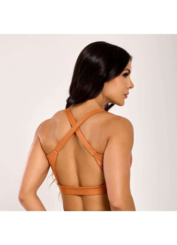 Donna Carioca - Top Faixa com Recortes Caramelo em Cirrê Marrom 2