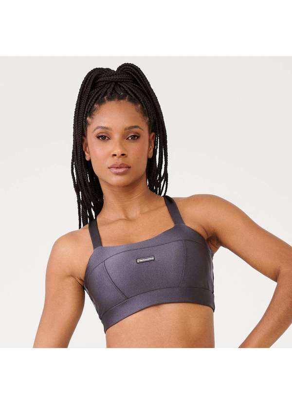 Donna Carioca - Top Faixa com Recortes Cinza Carbox Poliamida com Bojo Cinza