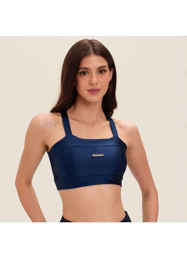 Donna Carioca - Top Faixa com Recortes Marinho Cyber Platinado com Bojo Azul