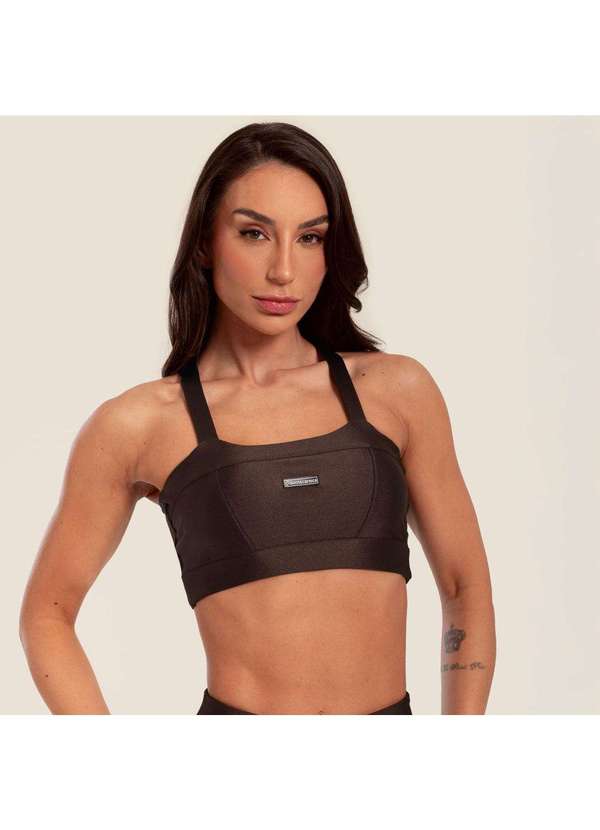 Donna Carioca - Top Faixa com Recortes Marrom Mocha Platinado com Bojo Marrom