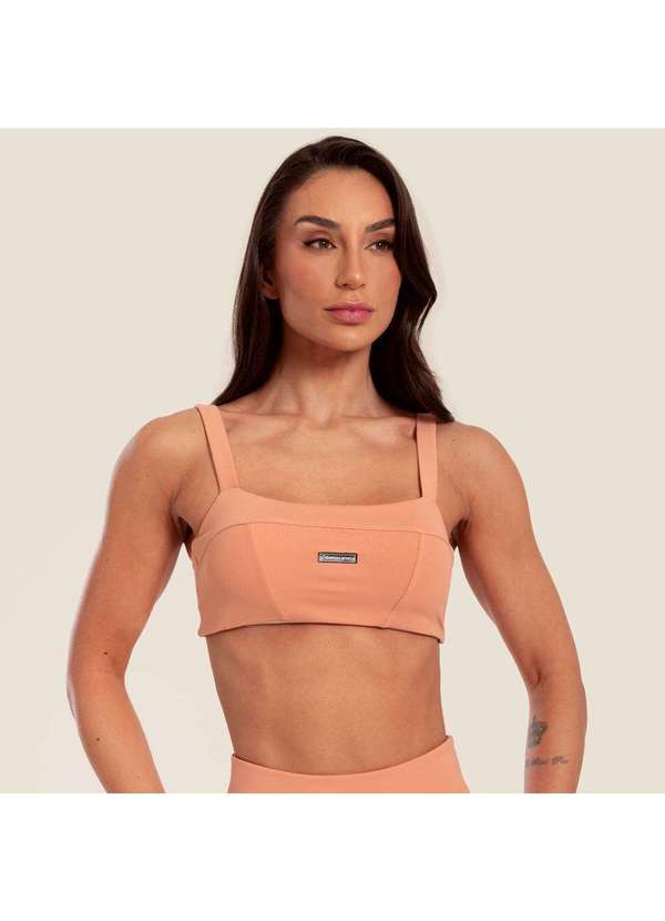 Donna Carioca - Top Faixa com Recortes sem Cós Salmão Poliamida com Bojo Nude