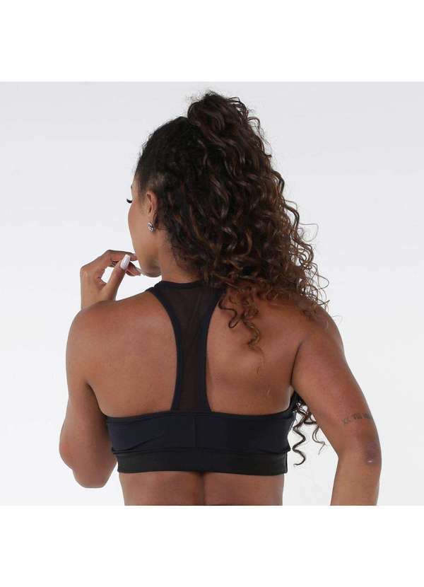 Top Sportive Preto Poliamida com Bojo Preto - Donna Carioca