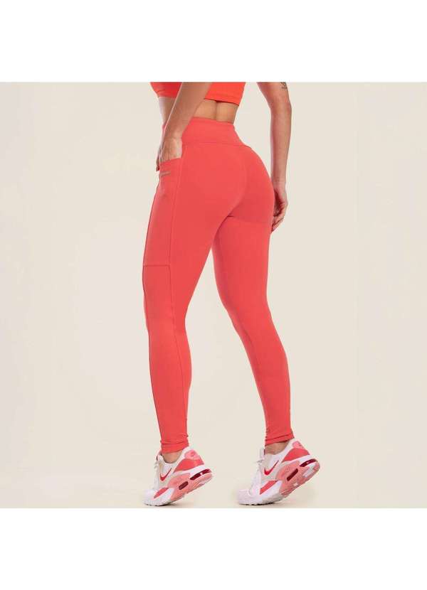Donna Carioca - Legging Essential Flower Coral Poliamida com Bolso Laranja 2