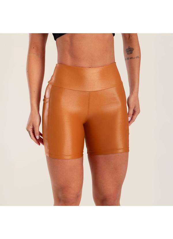 Donna Carioca - Short Essential Chia Caramelo Cirrê com Bolso Marrom 3
