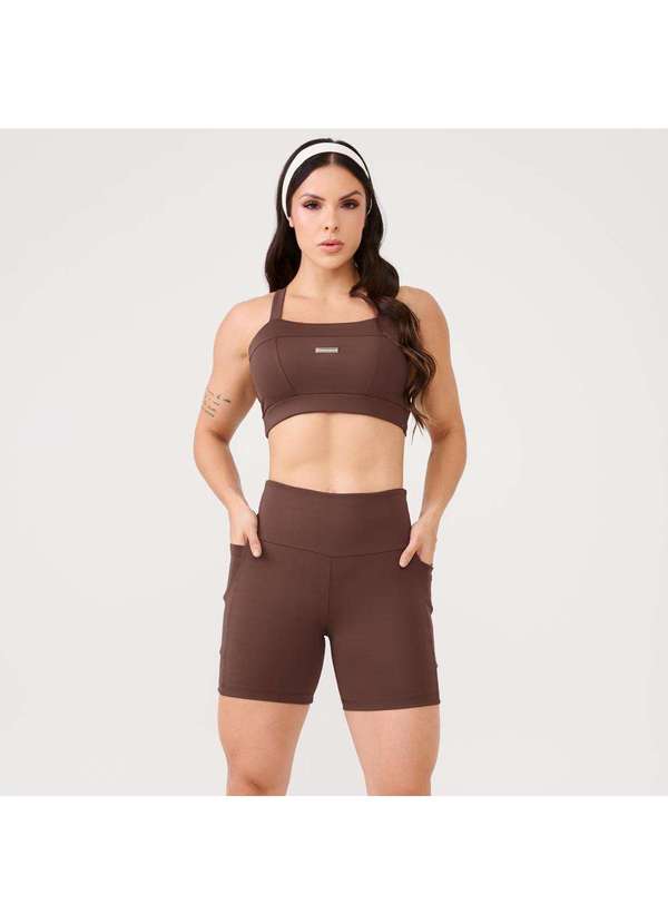 Donna Carioca - Short Essential Marrom Chocolamore Poliamida com Bolso Marrom
