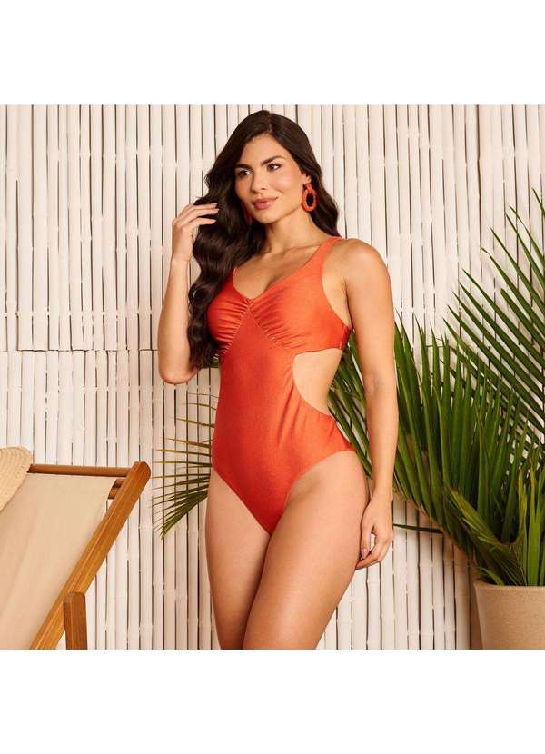 Donna Carioca - Maiô Drapeado Laranja Can Can Liso Laranja