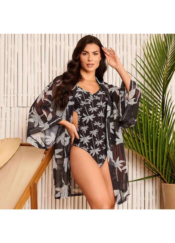 Donna Carioca - Saída de Praia Kimono Estampa Coqueiro P/B Estampado 5