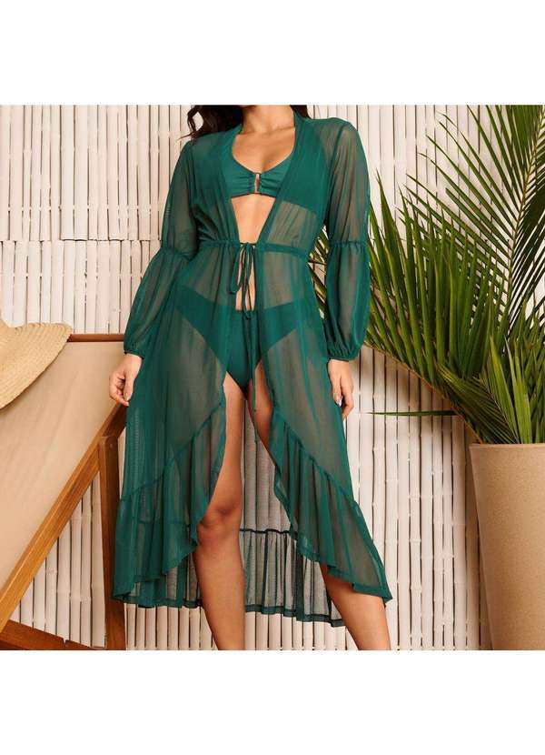 Donna Carioca - Saída de Praia Manga Balonê Midi em Tule Verde Verde 4