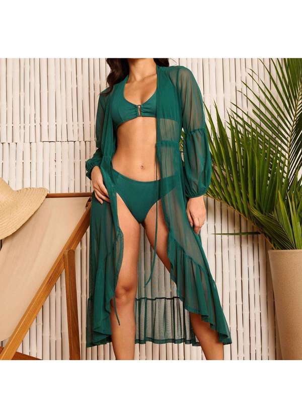 Donna Carioca - Saída de Praia Manga Balonê Midi em Tule Verde Verde 5