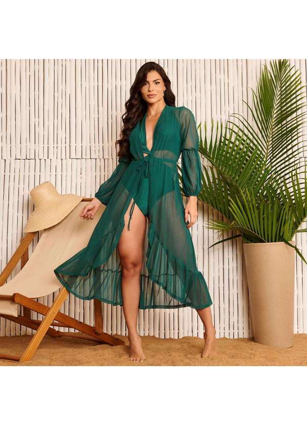 Donna Carioca - Saída de Praia Manga Balonê Midi em Tule Verde Verde 6