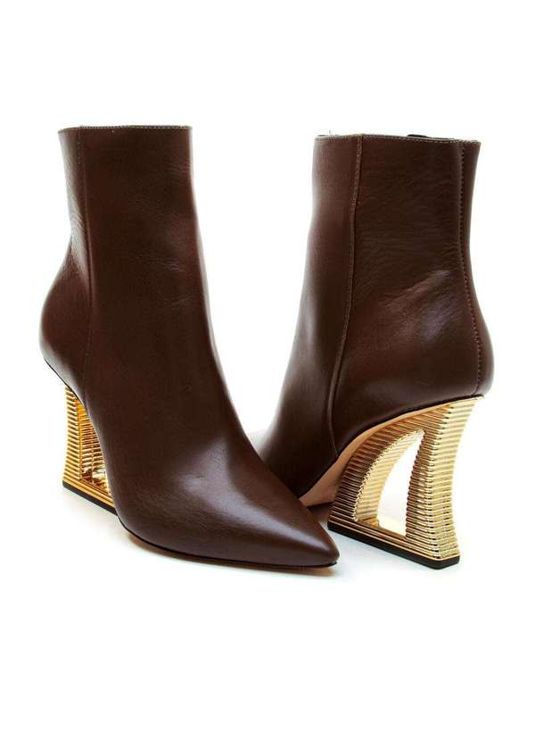 Cecconello - Bota Couro Cano Curto Salto Vazado Cecconello 2443001-3 Marrom 5