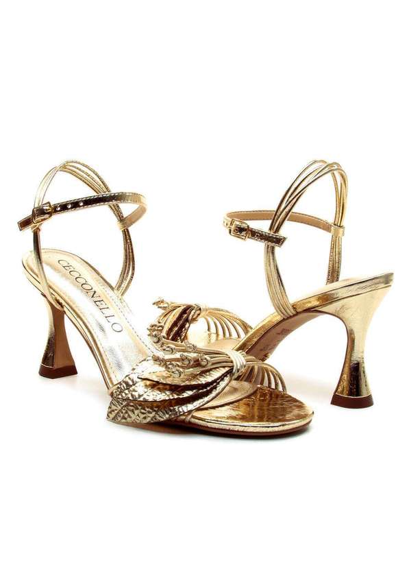 Cecconello - Sandália Couro Salto Médio Cecconello 2796002-2 Ouro Light 5