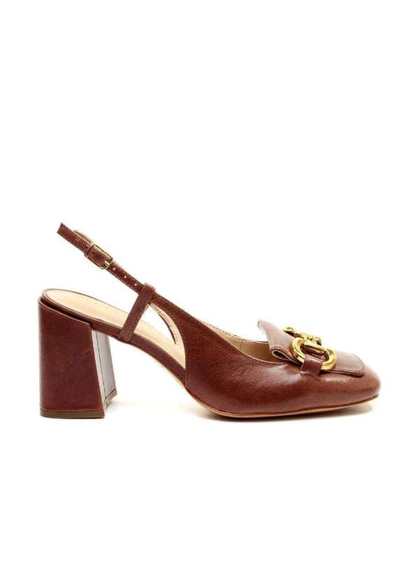 Cecconello - Slingback Couro Salto Bloco Cecconello 2387002-18 Marrom