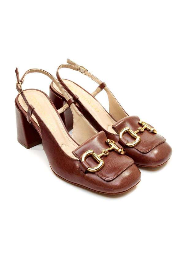 Cecconello - Slingback Couro Salto Bloco Cecconello 2387002-18 Marrom 5
