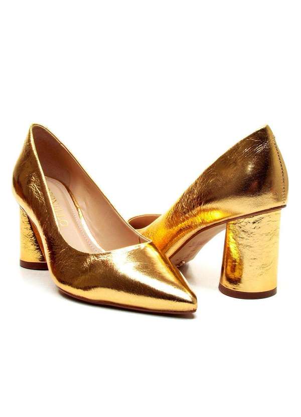 Cecconello - Scarpin C Salto Bloco Médio Cecconello 2630001-10 Ouro 5
