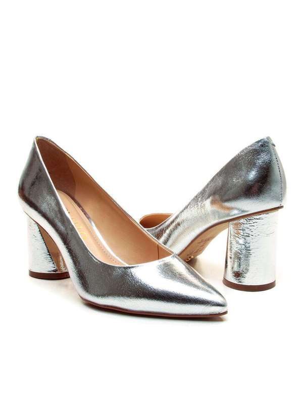 Cecconello - Scarpin Couro Salto Bloco Médio Cecconello 2630001-11 Prata 4