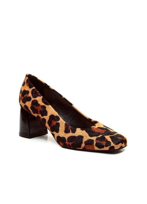 Cecconello - Scarpin Couro Pelo Onça Salto Bloco Médio Cecconello 2442013-2 Onça/Camel 2