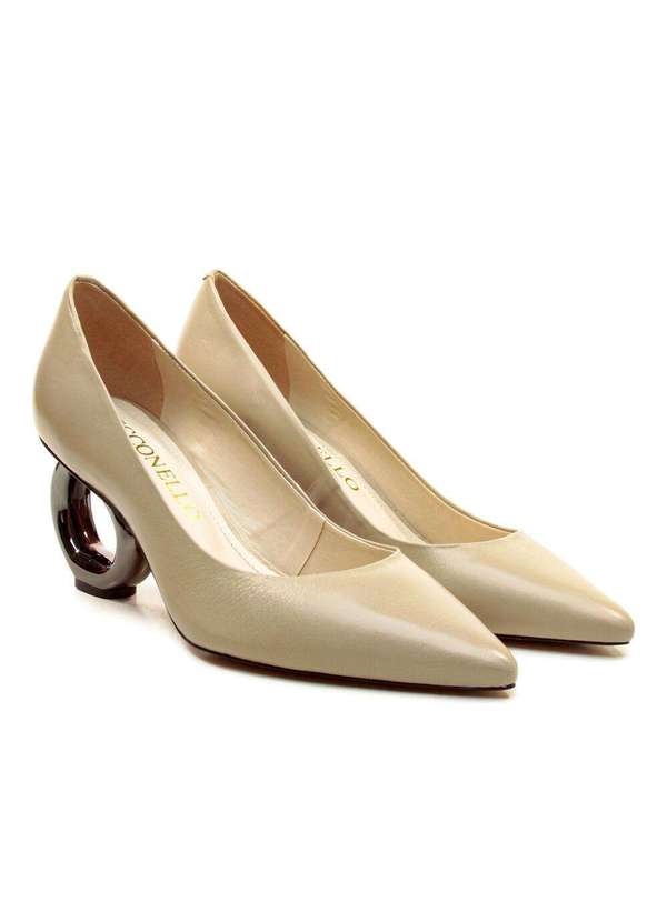 Cecconello - Scarpin Couro Salto Vazado Cecconello 2201002-9 Bege 4