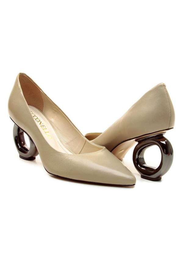 Cecconello - Scarpin Couro Salto Vazado Cecconello 2201002-9 Bege 5