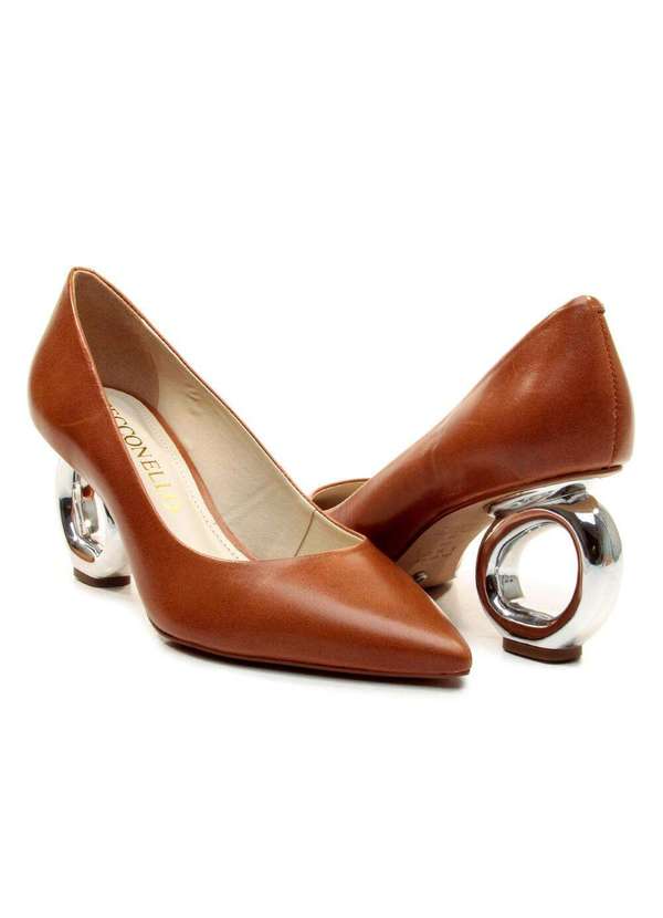 Cecconello - Scarpin Couro Salto Vazado Cecconello 2201002-9 Marrom 5