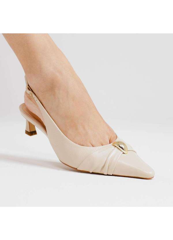 Cecconello - Slingback Couro Salto Baixo Cecconello 2639011-3 Off White 2