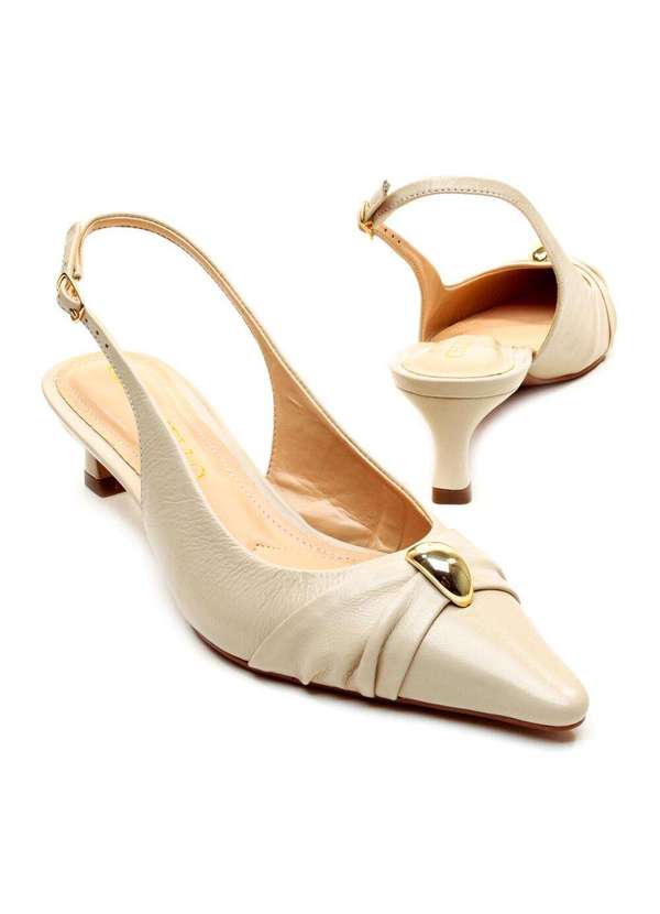 Cecconello - Slingback Couro Salto Baixo Cecconello 2639011-3 Off White 5