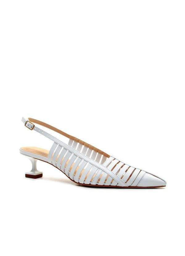 Cecconello - Slingback Couro Salto Baixo Cecconello 2777001-3 Branco 2