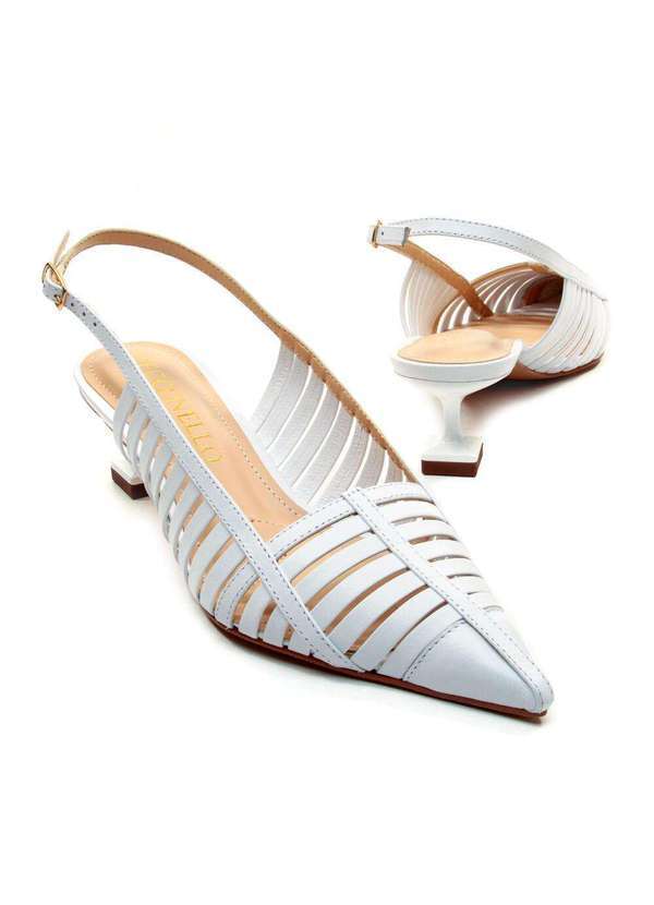 Cecconello - Slingback Couro Salto Baixo Cecconello 2777001-3 Branco 4