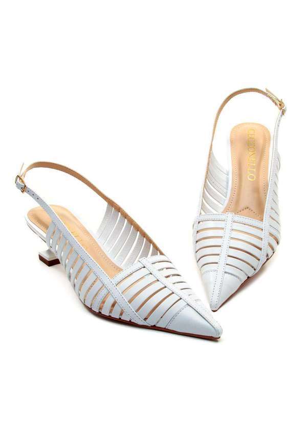 Cecconello - Slingback Couro Salto Baixo Cecconello 2777001-3 Branco 5