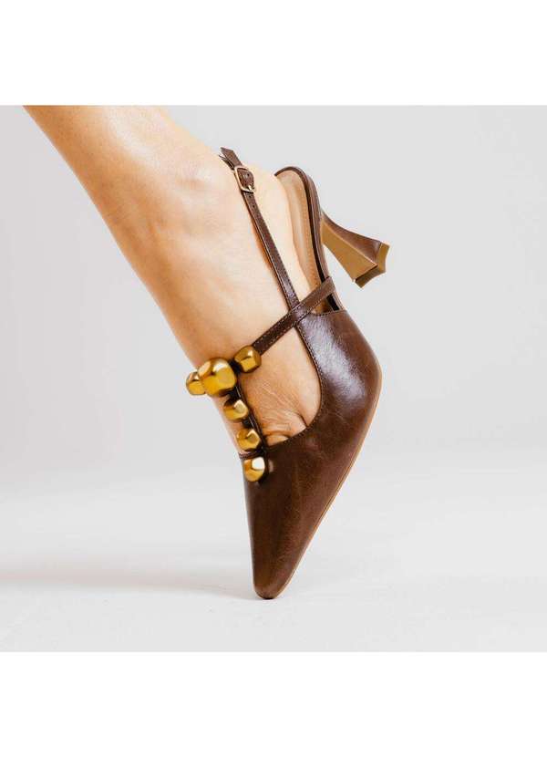 Cecconello - Slingback Couro Salto Médio Cecconello 2632011-1 Marrom 2