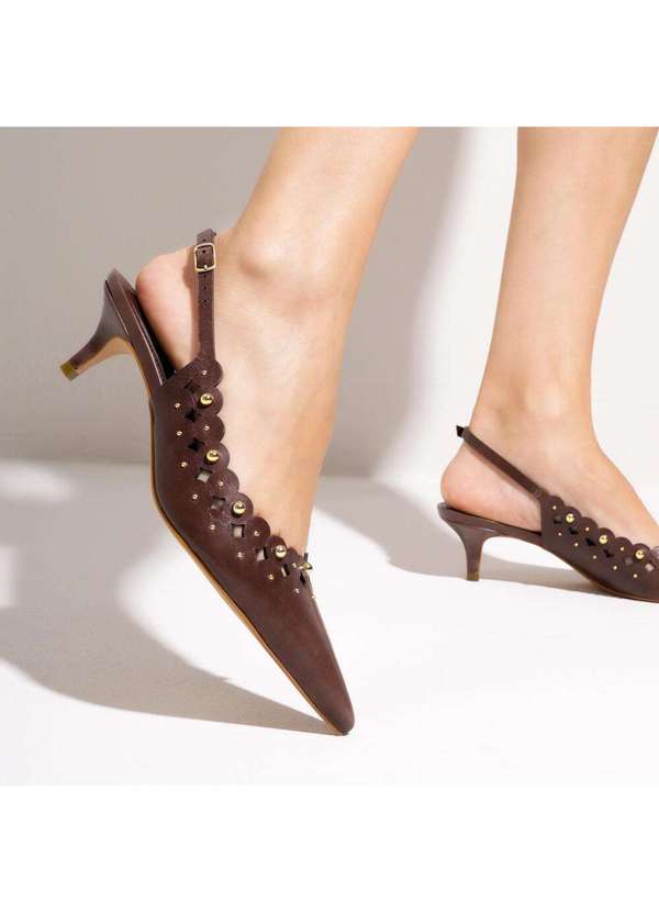 Cecconello - Slingback Couro Salto Baixo Cecconello 2716001-2 Marrom 2