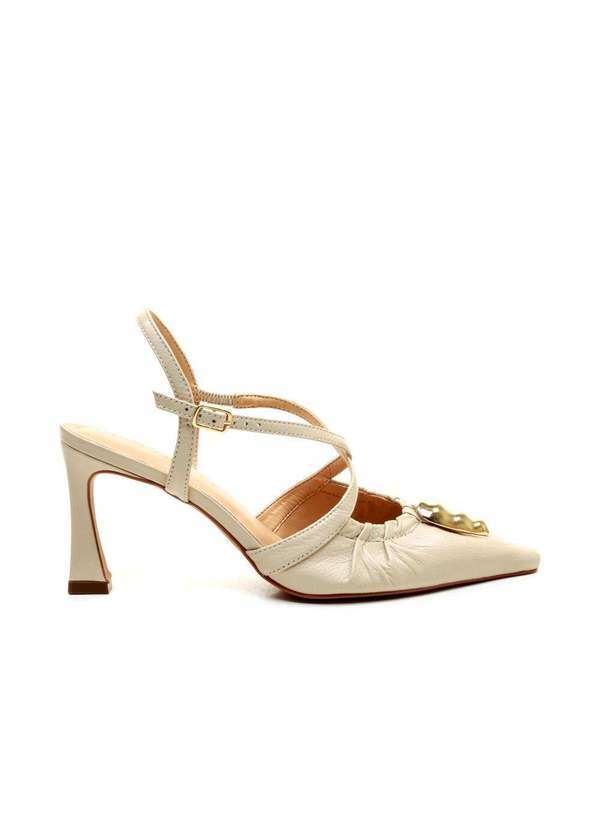 Cecconello - Slingback Couro Salto Médio Cecconello 2640009-1 Off White