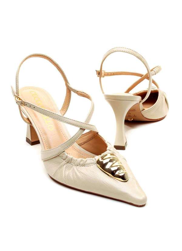 Cecconello - Slingback Couro Salto Médio Cecconello 2640009-1 Off White 5