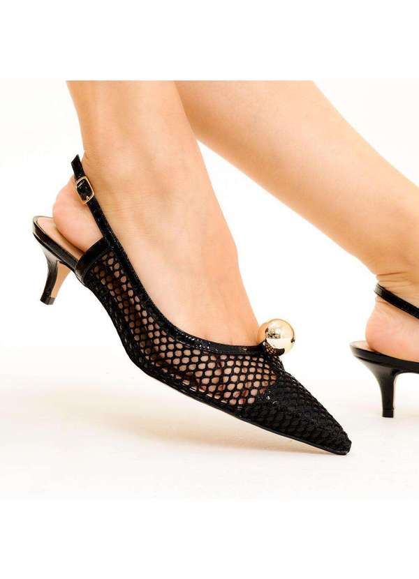 Cecconello - Slingback Couro Salto Baixo Cecconello 2716004-1 Preto 2