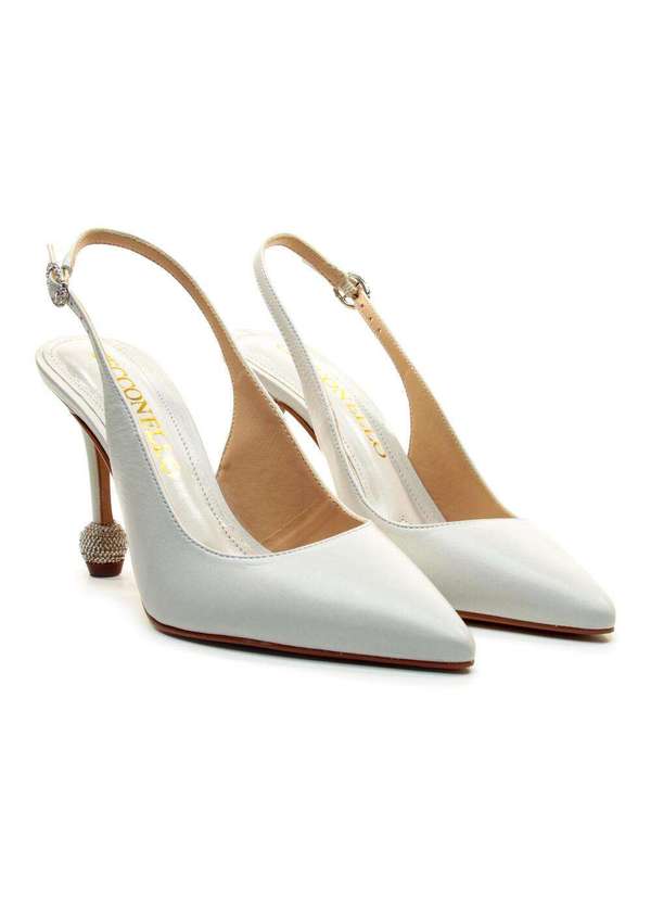 Cecconello - Slingback Couro Salto Alto Cecconello 2854001-1 Branco 5