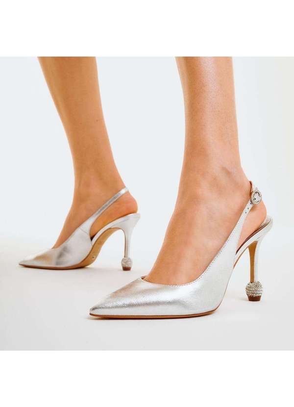 Cecconello - Slingback Couro Salto Alto Cecconello 2854001-1 Prata 2