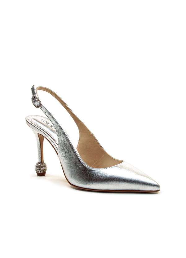Cecconello - Slingback Couro Salto Alto Cecconello 2854001-1 Prata 3