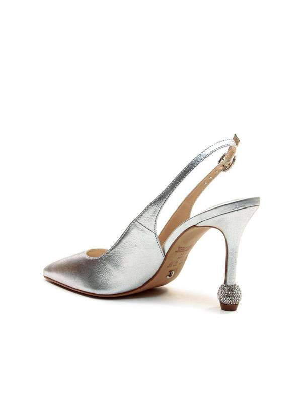 Cecconello - Slingback Couro Salto Alto Cecconello 2854001-1 Prata 4