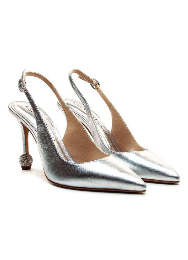 Cecconello - Slingback Couro Salto Alto Cecconello 2854001-1 Prata 5
